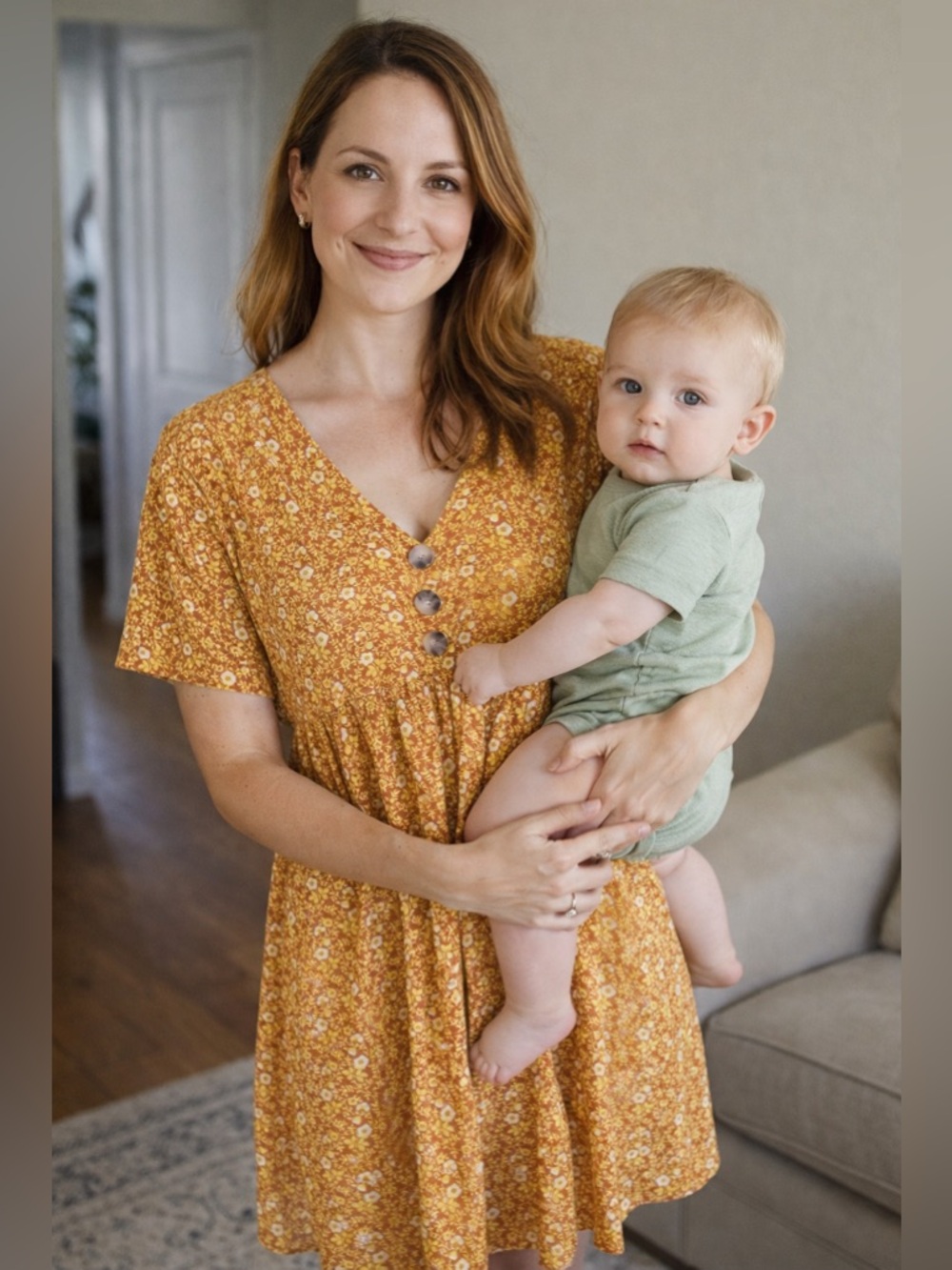 Madewell M Yellow Rust Floral Button detail babydoll dress cute, cool & comfy 🧡